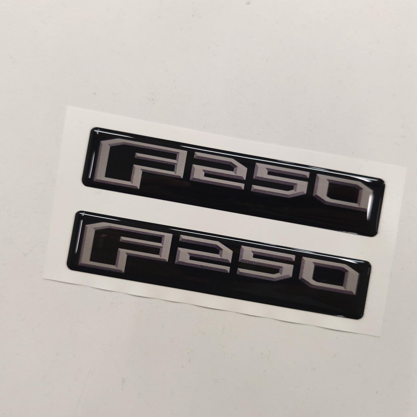 Ford F250 3D Domed Badge Emblem Decals 2pcs / Sticker Resin Set / Gray and Black