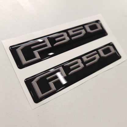 Ford F350 3D Domed Badge Emblem Decals 2pcs / Sticker Resin Set / Gray and Black