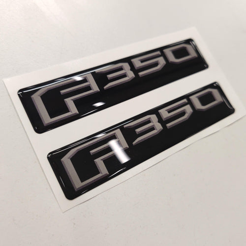Ford F350 3D Domed Badge Emblem Decals 2pcs / Sticker Resin Set / Gray and Black