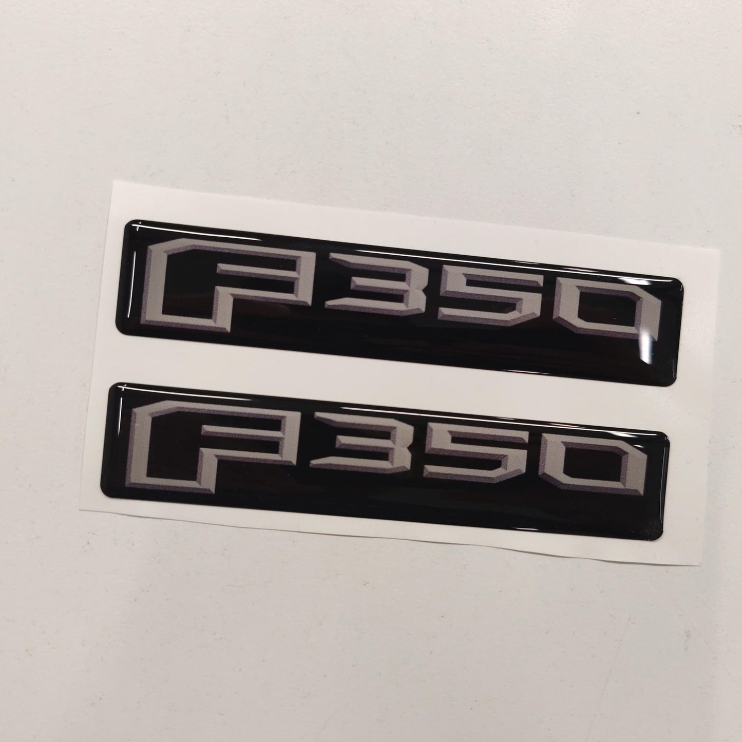 Ford F350 3D Domed Badge Emblem Decals 2pcs / Sticker Resin Set / Gray and Black