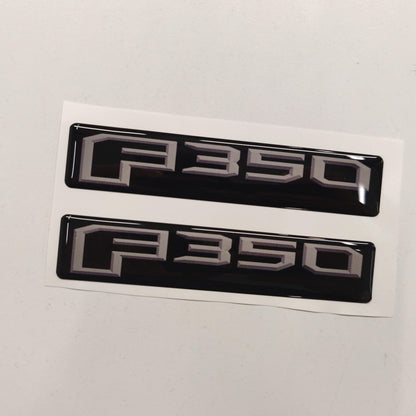 Ford F350 3D Domed Badge Emblem Decals 2pcs / Sticker Resin Set / Gray and Black