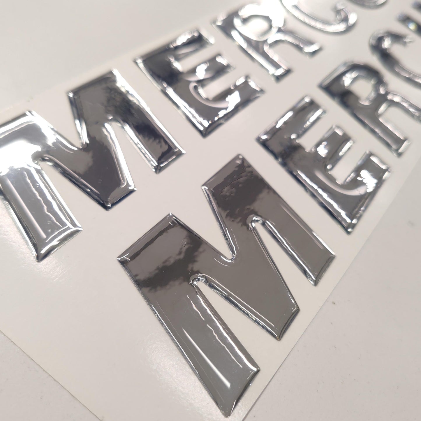 Mercury 3D Raised Chrome Resin Lettering Decal Set / 2 Piece for Outboards / Aftermarket Replacement Reproduction