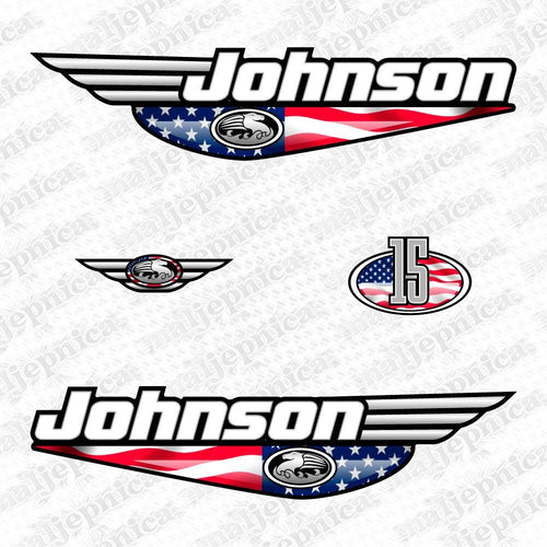 Johnson 15 Outboard (1992 - 2000) US Flag Aftermarket Decal / aufkleber / adesivo / Sticker Set