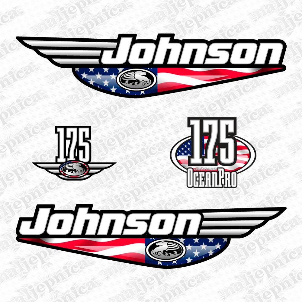 Johnson 175 Ocean Pro Outboard (1992 - 2000) US Flag Aftermarket Replacement Decal / aufkleber / adesivo / Sticker Set