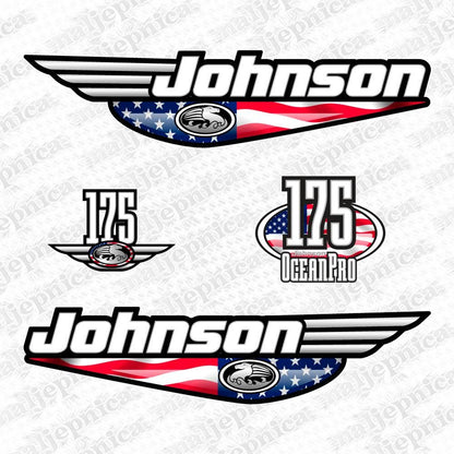 Johnson 175 Ocean Pro Outboard (1992 - 2000) US Flag Aftermarket Replacement Decal / aufkleber / adesivo / Sticker Set
