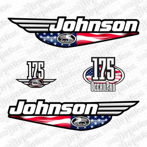 Johnson 175 Ocean Pro Outboard (1992 - 2000) US Flag Aftermarket Replacement Decal / aufkleber / adesivo / Sticker Set