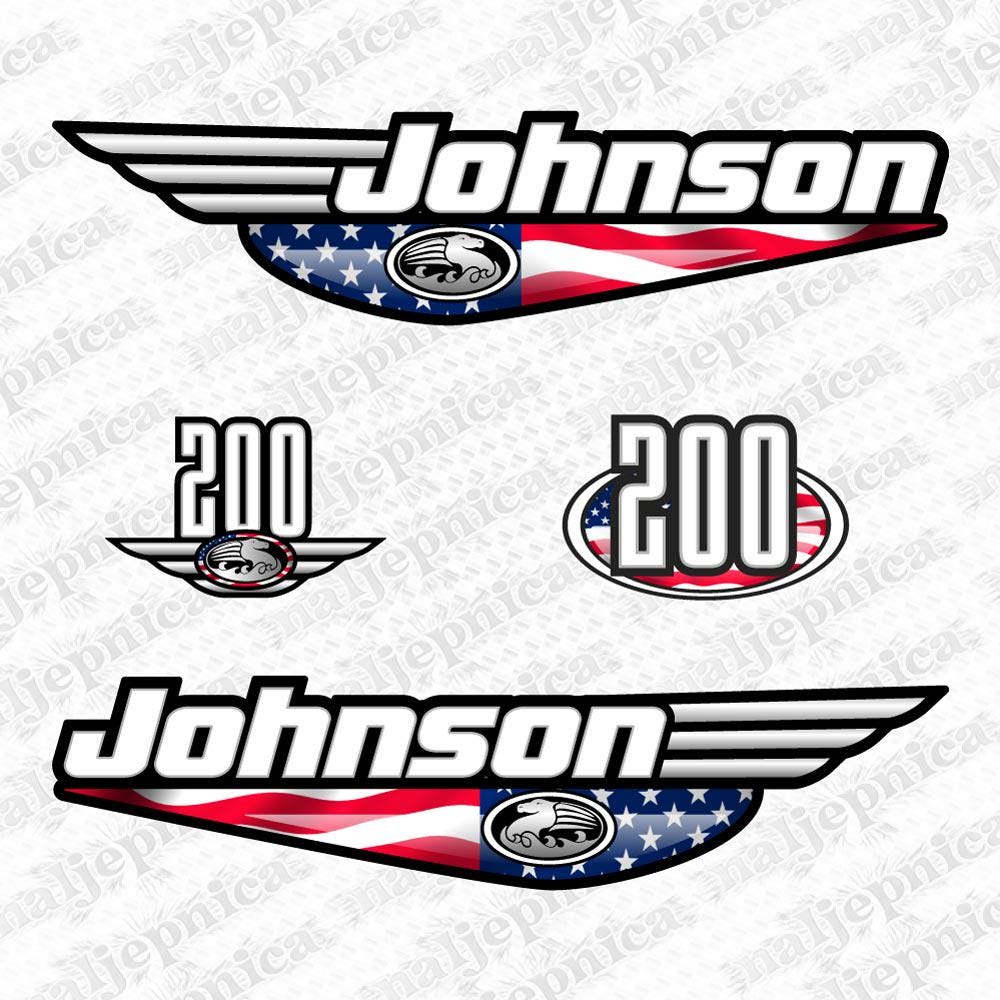 Johnson 200 Outboard (1992 - 2000) US Flag Aftermarket Replacement Decal / aufkleber / adesivo / Sticker Set