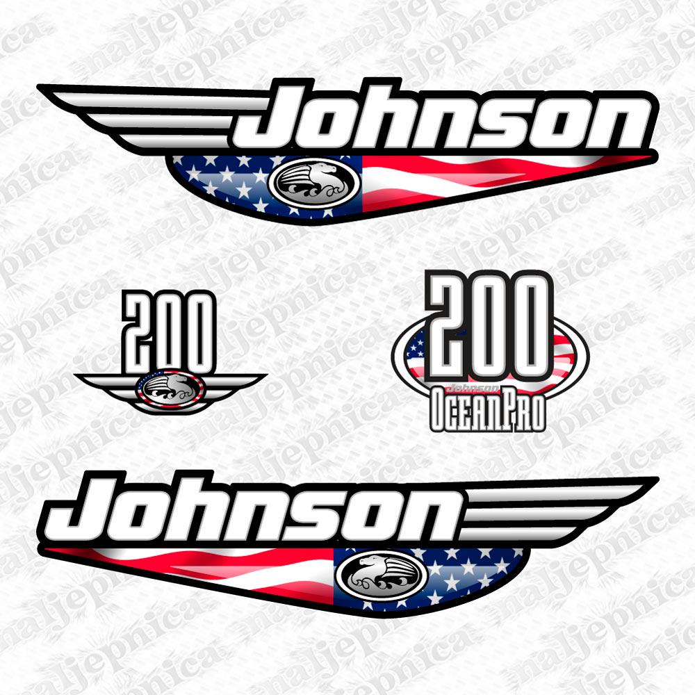 Johnson 200 Ocean Pro Outboard (1992 - 2000) US Flag Aftermarket Replacement Decal / aufkleber / adesivo / Sticker Set