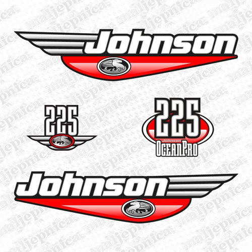 Johnson 225 Ocean Pro Outboard (1992 - 2000) RED Aftermarket Replacement Decal / aufkleber / adesivo / Sticker Set