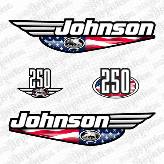 Johnson 250 Outboard (1992 - 2000) US Flag Aftermarket Replacement Decal / aufkleber / adesivo / Sticker Set