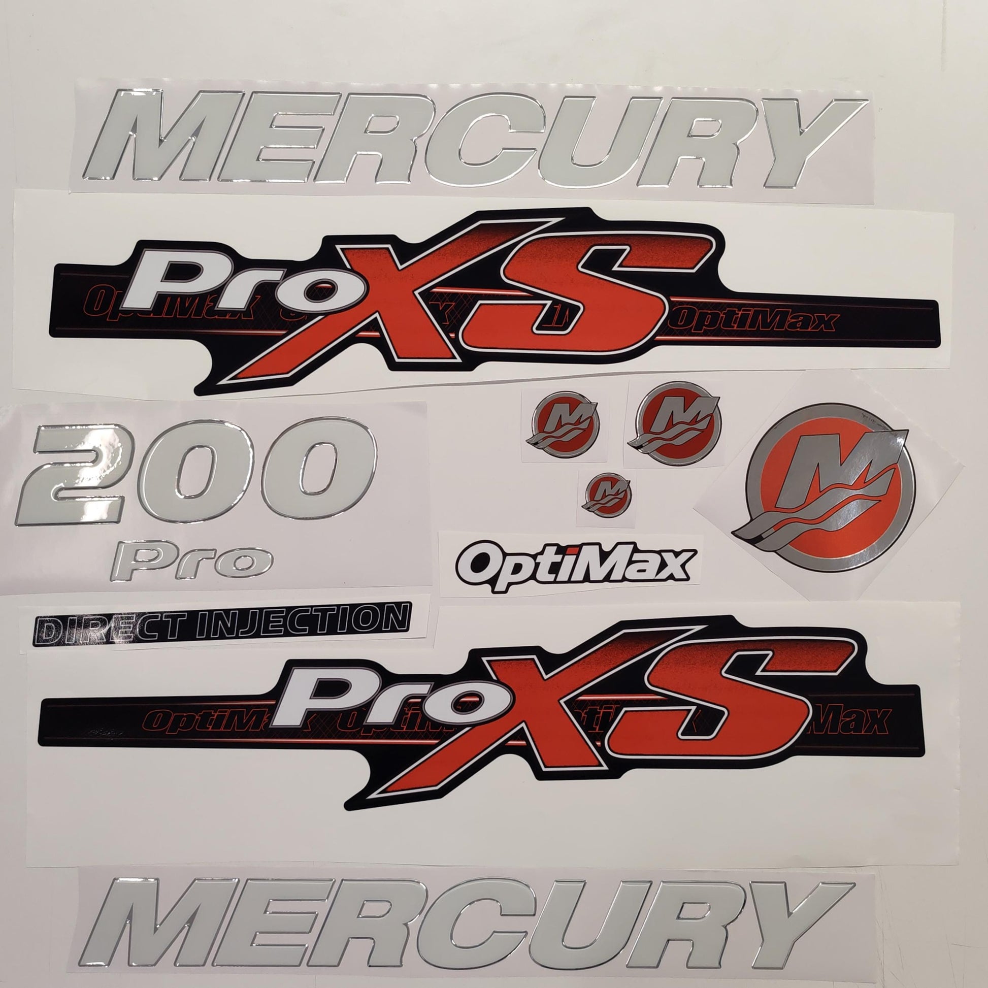 Mercury 200 3D PRO XS Optimax (2012-2017) Domed Aftermarket Replacement Outboard Decal Sticker Resin Set