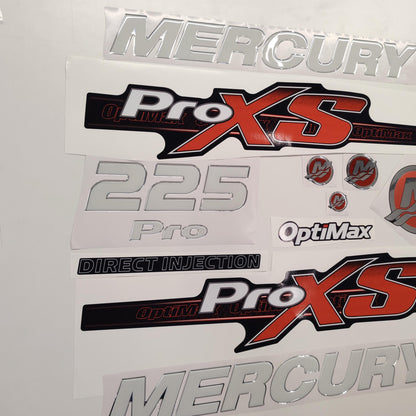 Mercury 225 3D PRO XS Optimax (2012-2017) Domed Aftermarket Replacement Outboard Decal Sticker Resin Set