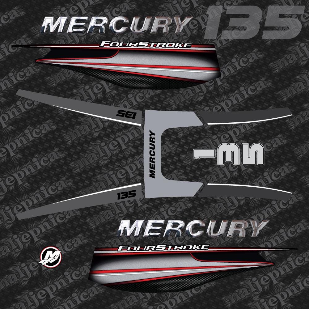 Mercury 135 Four Stroke 2013+ (3D font) RED aftermarket replacement outboard decal / sticker set