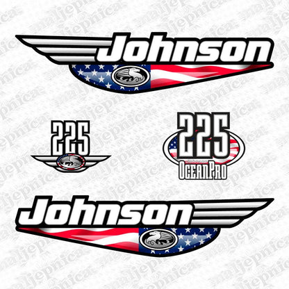 Johnson 225 Ocean Pro Outboard (1992 - 2000) US Flag Aftermarket Replacement Decal / aufkleber / adesivo / Sticker Set