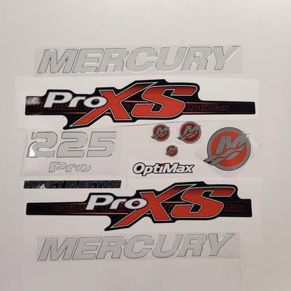 Mercury 225 3D PRO XS Optimax (2012-2017) Domed Aftermarket Replacement Outboard Decal Sticker Resin Set