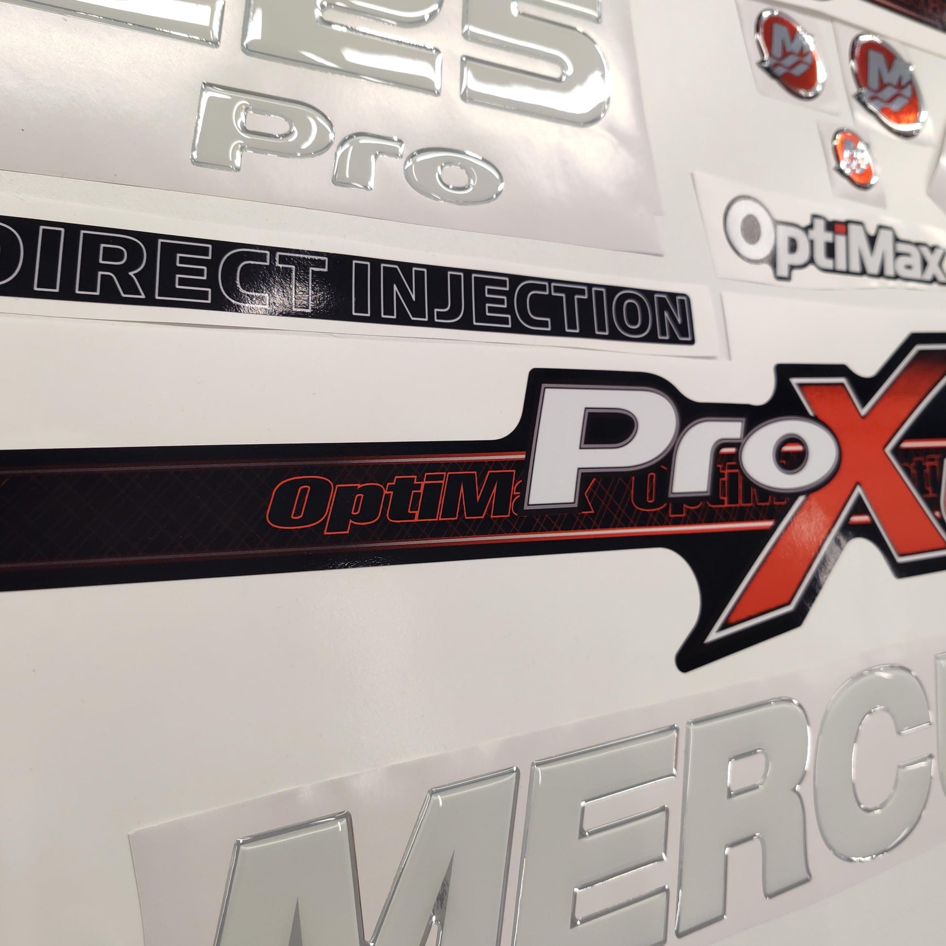 Mercury 225 3D PRO XS Optimax (2012-2017) Domed Aftermarket Replacement Outboard Decal Sticker Resin Set