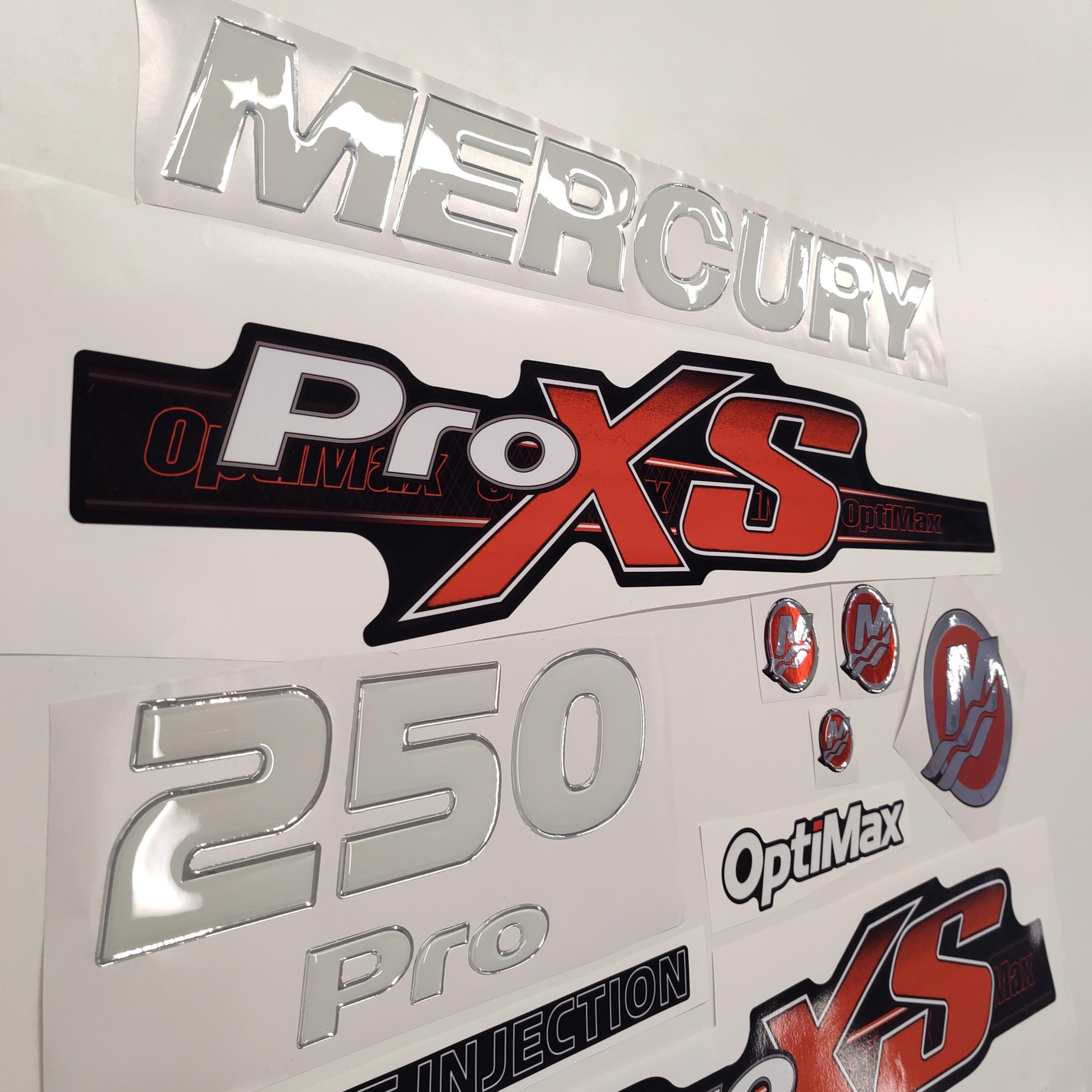 Mercury 250 3D PRO XS Optimax (2012-2017) Domed Aftermarket Replacement Outboard Decal Sticker Resin Set
