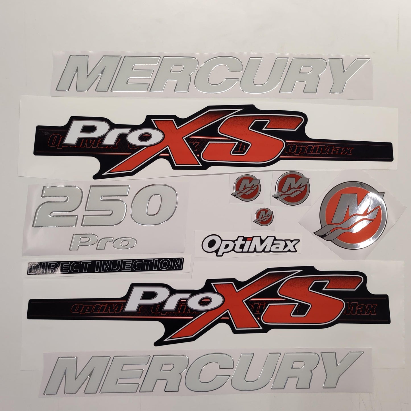 Mercury 250 3D PRO XS Optimax (2012-2017) Domed Aftermarket Replacement Outboard Decal Sticker Resin Set
