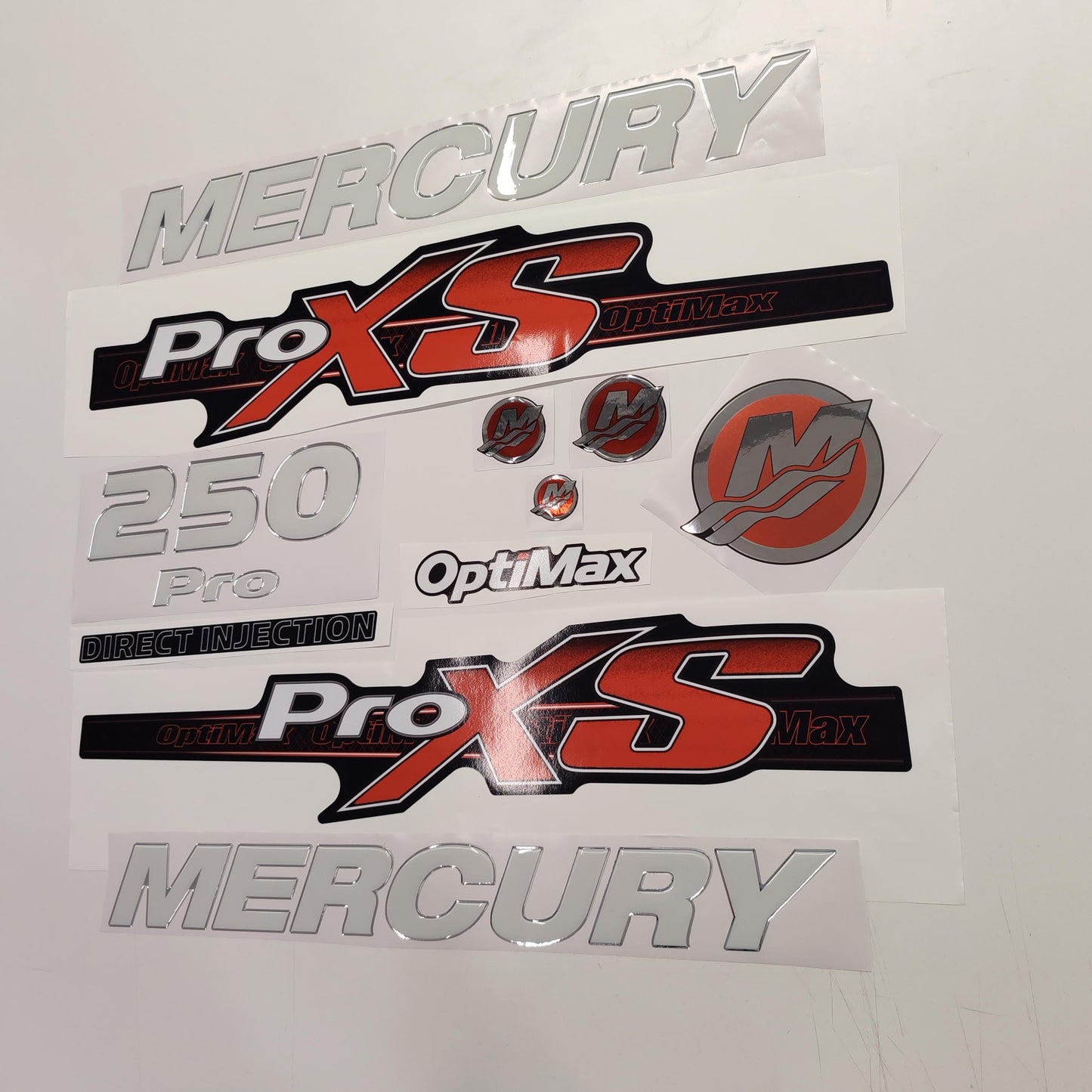 Mercury 250 3D PRO XS Optimax (2012-2017) Domed Aftermarket Replacement Outboard Decal Sticker Resin Set