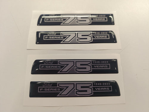 F Series 3D 75 Years Aftermarket Replacement Fender Decals for 2023 and 2024 Ford F250 or F350 Domed Decal 2pcs / Sticker Resin Set / W & G - Primary color: White,Grey