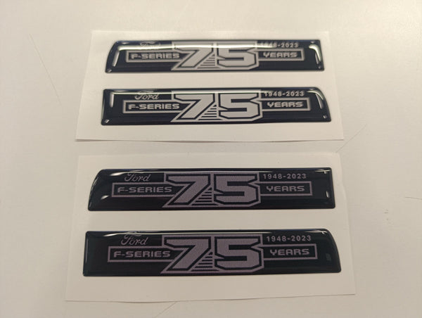 F Series 3D 75 Years Aftermarket Replacement Fender Decals for 2023 and 2024 Ford F250 or F350 Domed Decal 2pcs / Sticker Resin Set / W & G - Primary color: White,Grey