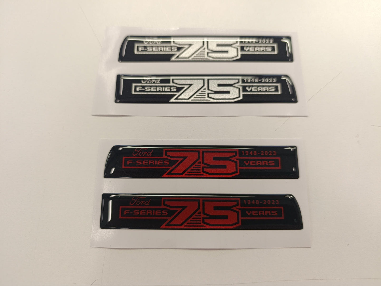 F Series 3D 75 Years Aftermarket Replacement Fender Decals for 2023 and 2024 Ford F250 or F350 Domed Decal 2pcs / Sticker Resin Set / S & R - Primary color: Silver,Red