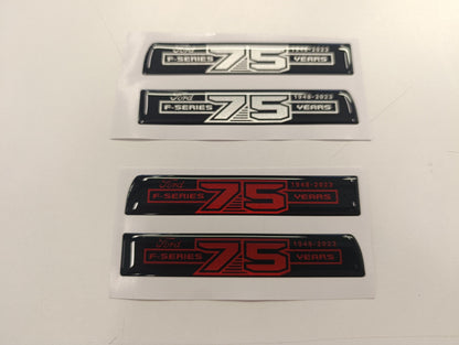 F Series 3D 75 Years Aftermarket Replacement Fender Decals for 2023 and 2024 Ford F250 or F350 Domed Decal 2pcs / Sticker Resin Set / S & R - Primary color: Silver,Red