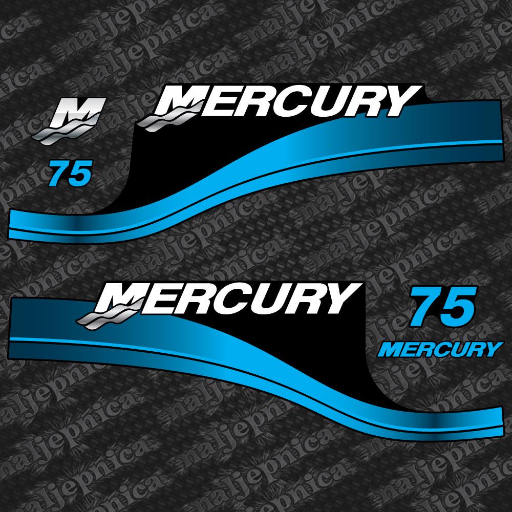 Mercury 75 Two Stroke (2004-2005) Blue Aftermarket Replacement Outboard Decal / Aufkleber / Adesivo / Sticker / Decals Set