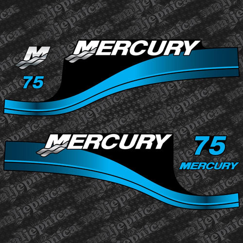 Mercury 75 Two Stroke (2004-2005) Blue Aftermarket Replacement Outboard Decal / Aufkleber / Adesivo / Sticker / Decals Set