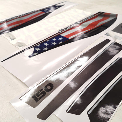 Mercury 150 Four Stroke 2013+ (3D font) US Flag aftermarket replacement outboard decal raised / domed / sticker set