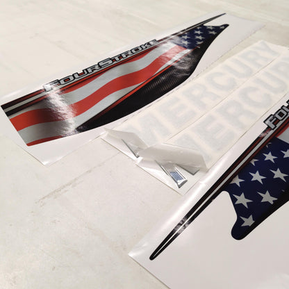 Mercury 150 Four Stroke 2013+ (3D font) US Flag aftermarket replacement outboard decal raised / domed / sticker set